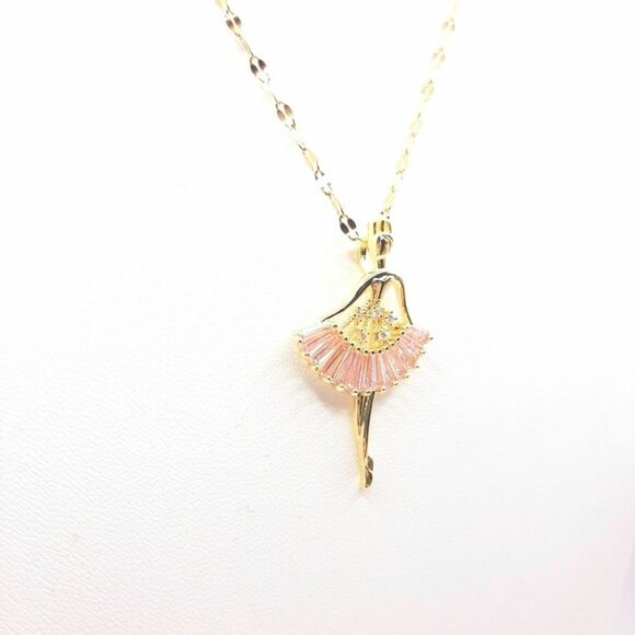 Ballet Dancer Necklace Gold Plated Stainless Steel Ballerina Pink New - Picture 3 of 5